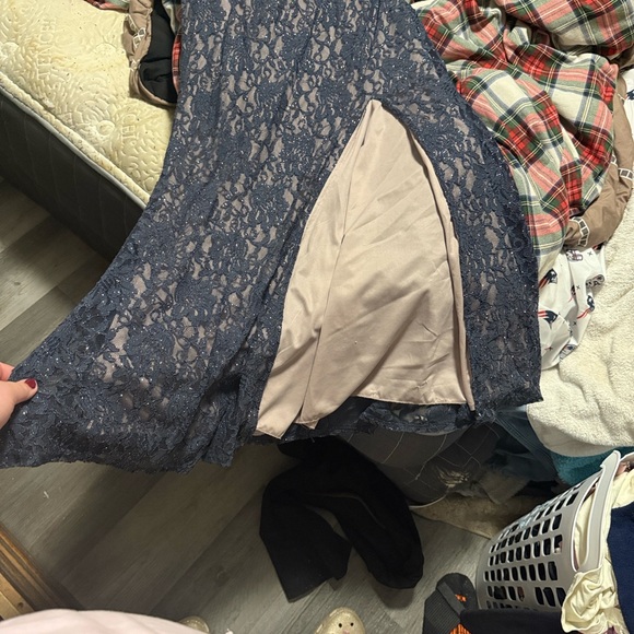 City Triangles Navy Lace Prom Dress - Picture 4 of 4